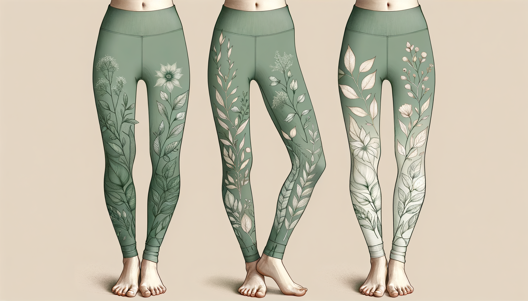 🌿 Sage Green Floral Line Drawing Leggings: Where Botanical Art Meets Everyday Chic
