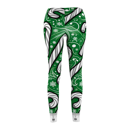 Festive Green Candy Cane Pattern Leggings