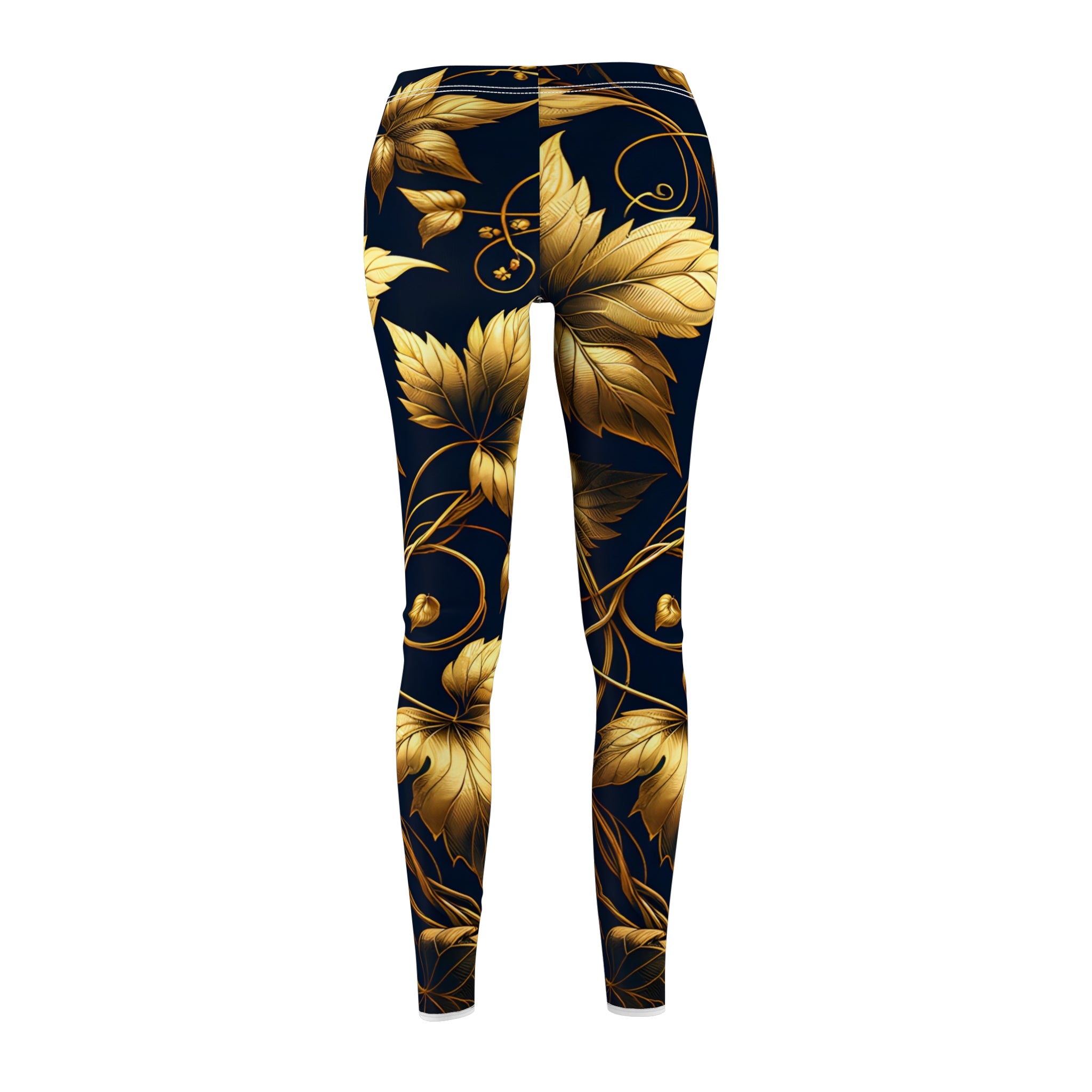 Leggings with gold floral pattern on a navy background