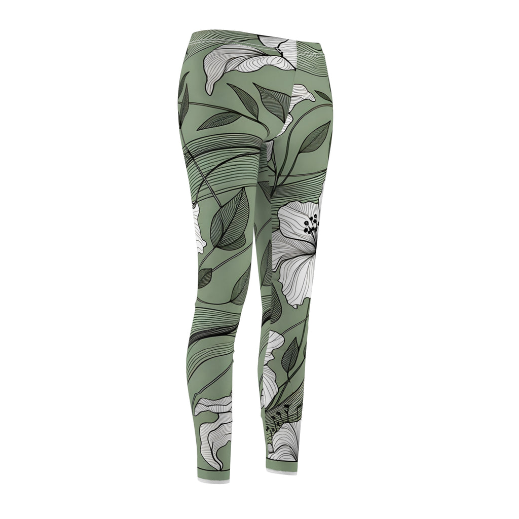 Sage Green Floral Line Drawing Leggings