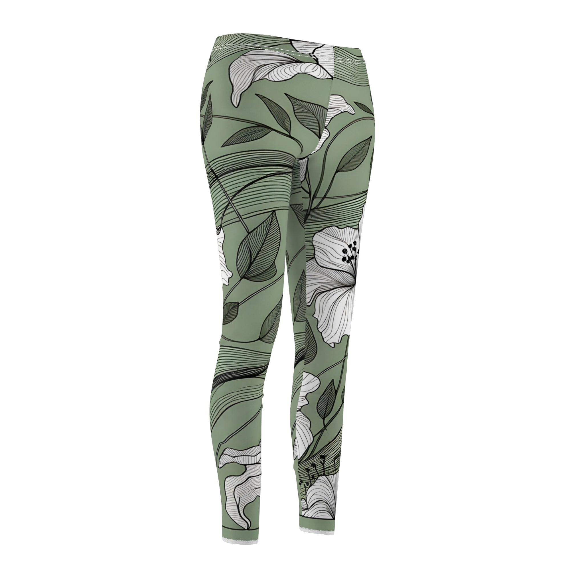Sage Green Floral Line Drawing Leggings