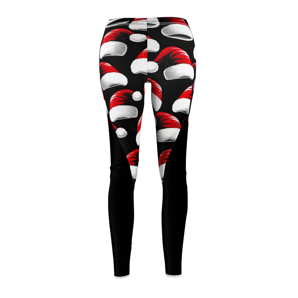Festive Santa Hat Print Leggings – Black Holiday Edition