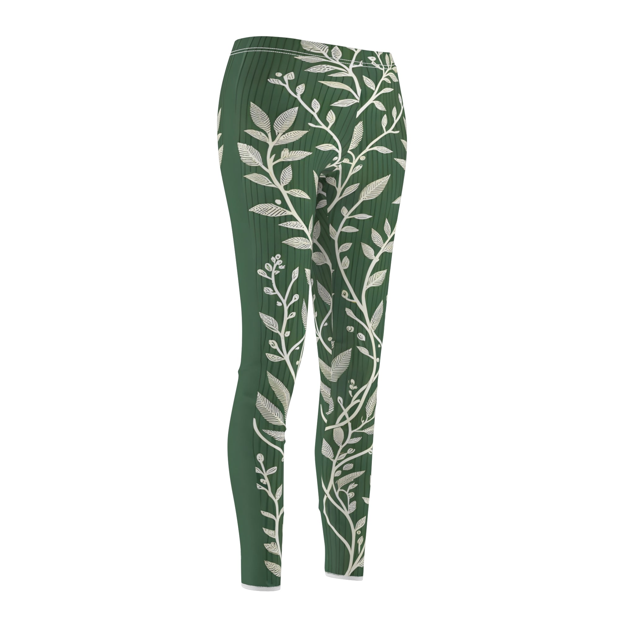 Sage Green Vine Branch Leggings – Nature-Inspired Patterned Yoga Pants with White Stem Crisscross Design