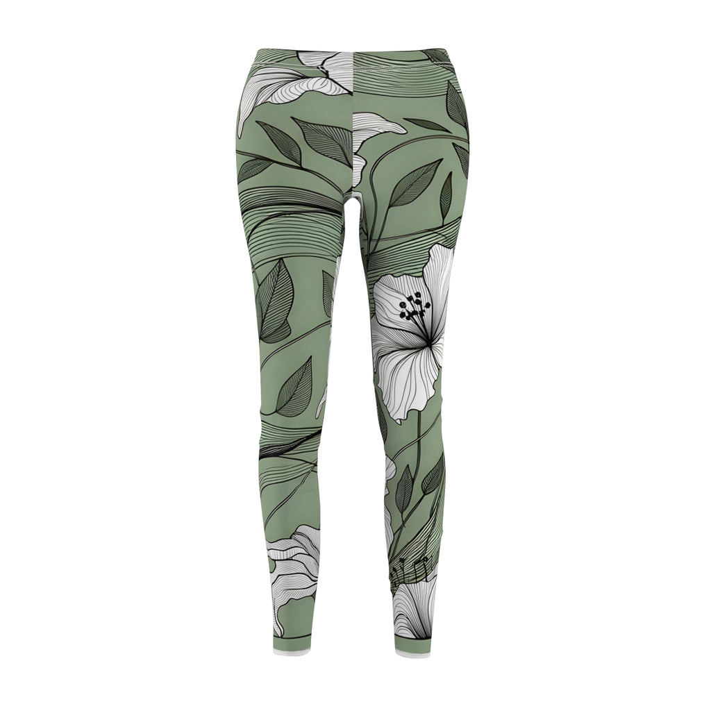Sage Green Floral Line Drawing Leggings