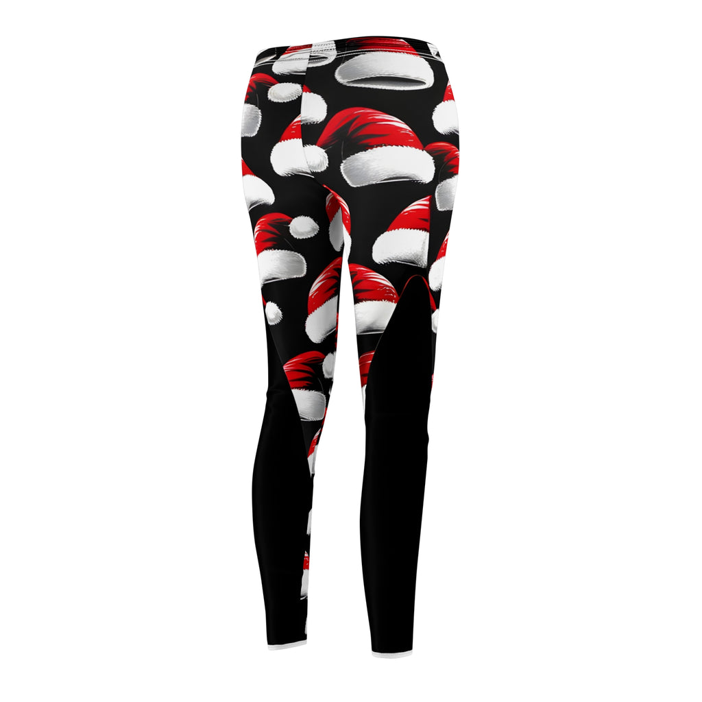 Festive Santa Hat Print Leggings – Black Holiday Edition