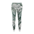 White Onyx Botanical Line Art Sage Green Leggings – Intricate Plant Print Yoga Pants for Women