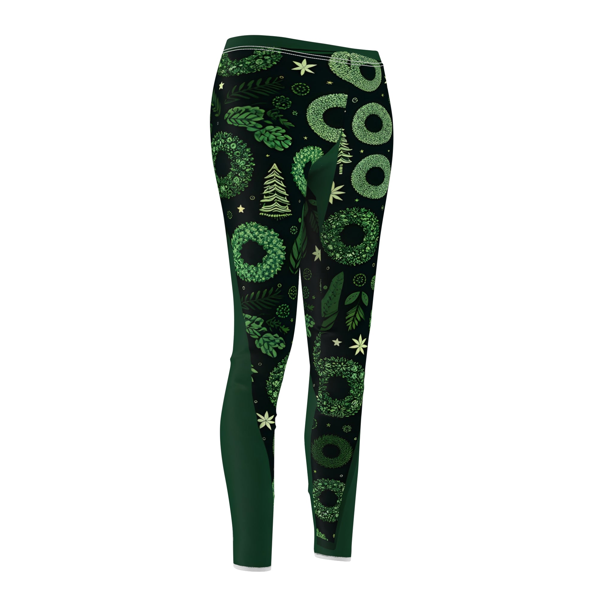 Festive Green Christmas Wreath Allover Print Leggings