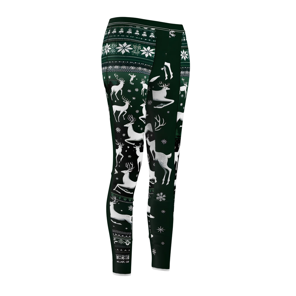 Festive White Reindeer Allover Print Leggings