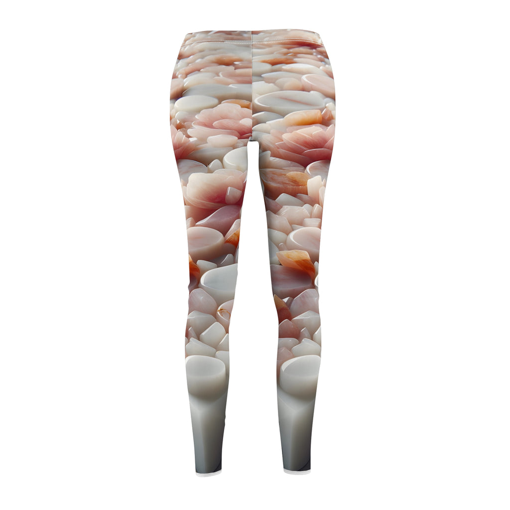 Blush Rose Terrazzo Leggings – Soft Pink & White Polished Stone Print Yoga Pants for Women