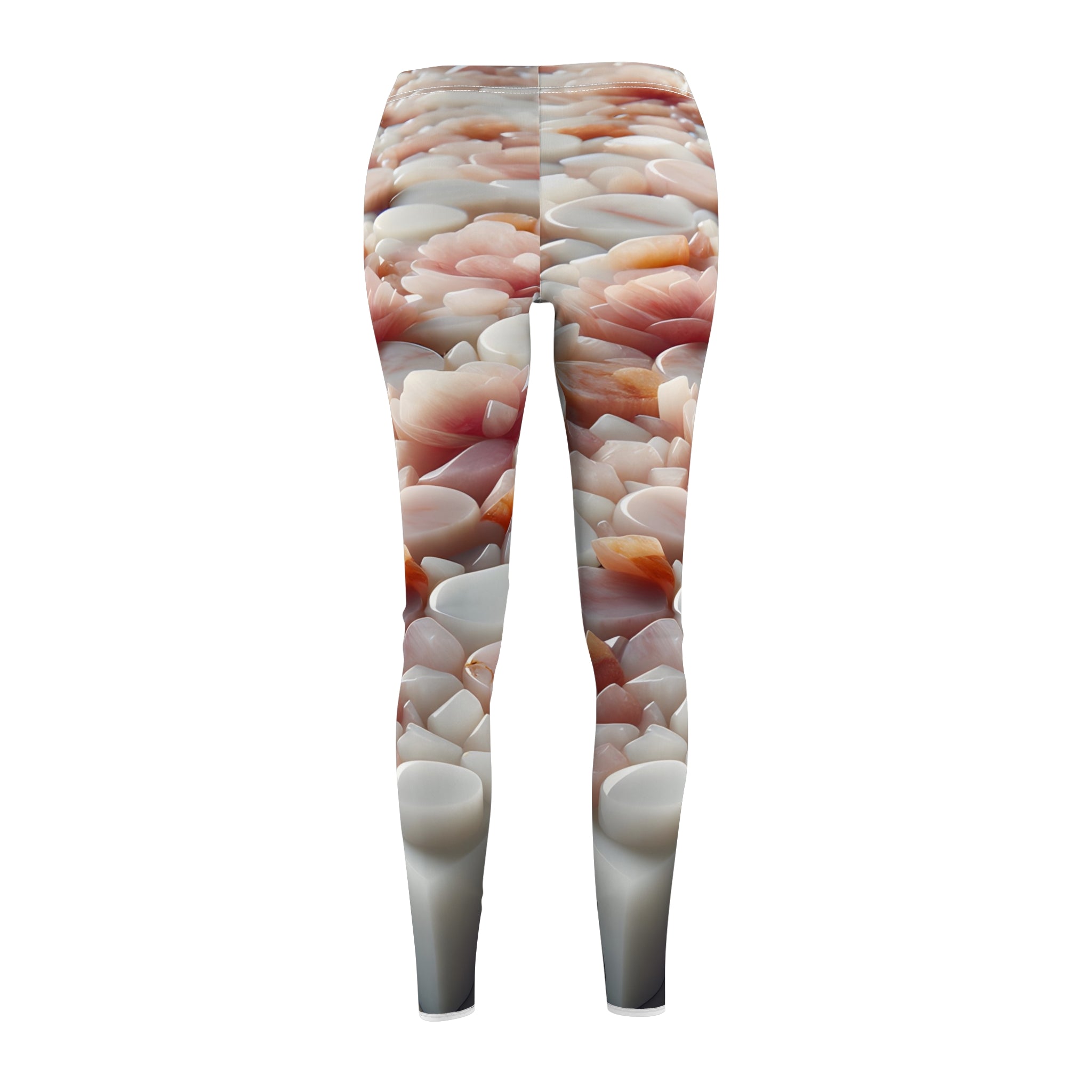 Blush Rose Terrazzo Leggings – Soft Pink & White Polished Stone Print Yoga Pants for Women