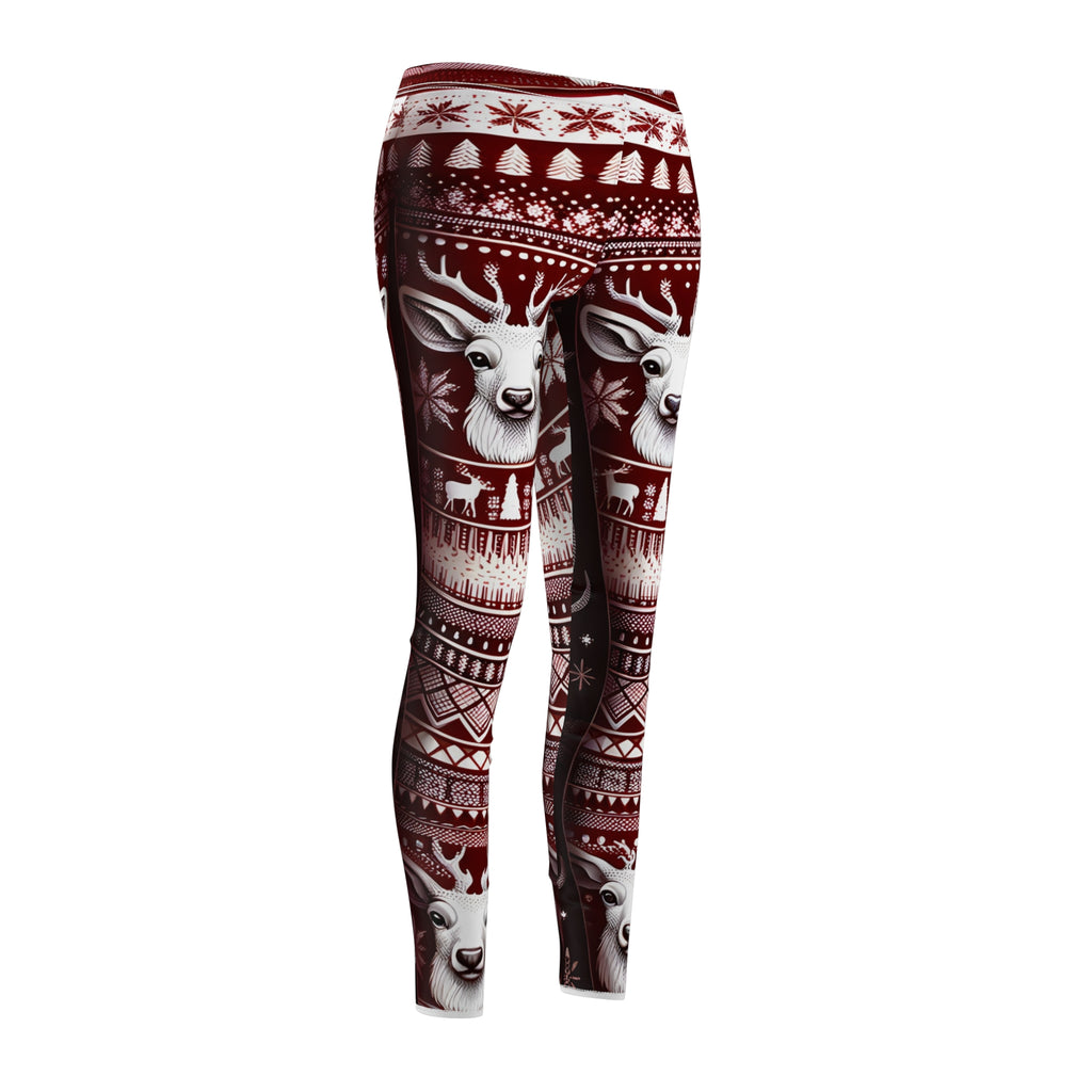 Festive Red & White Reindeer Print Leggings