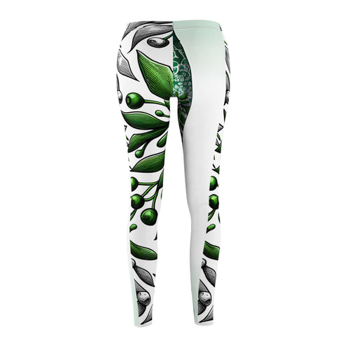 Festive Green Mistletoe Patterned Leggings