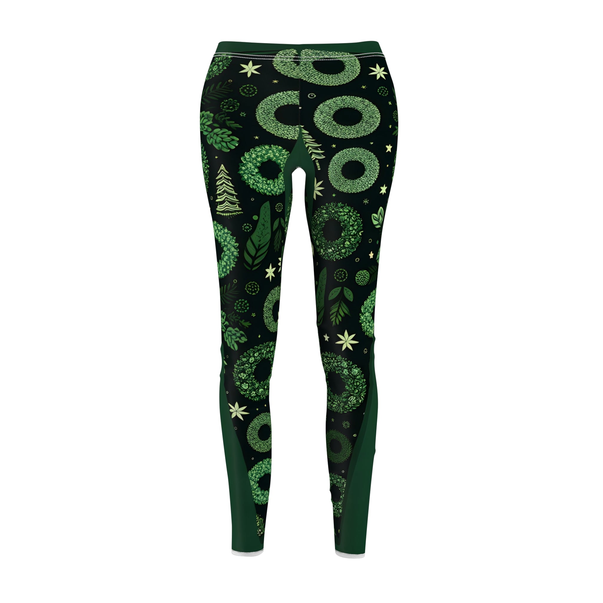 Festive Green Christmas Wreath Allover Print Leggings