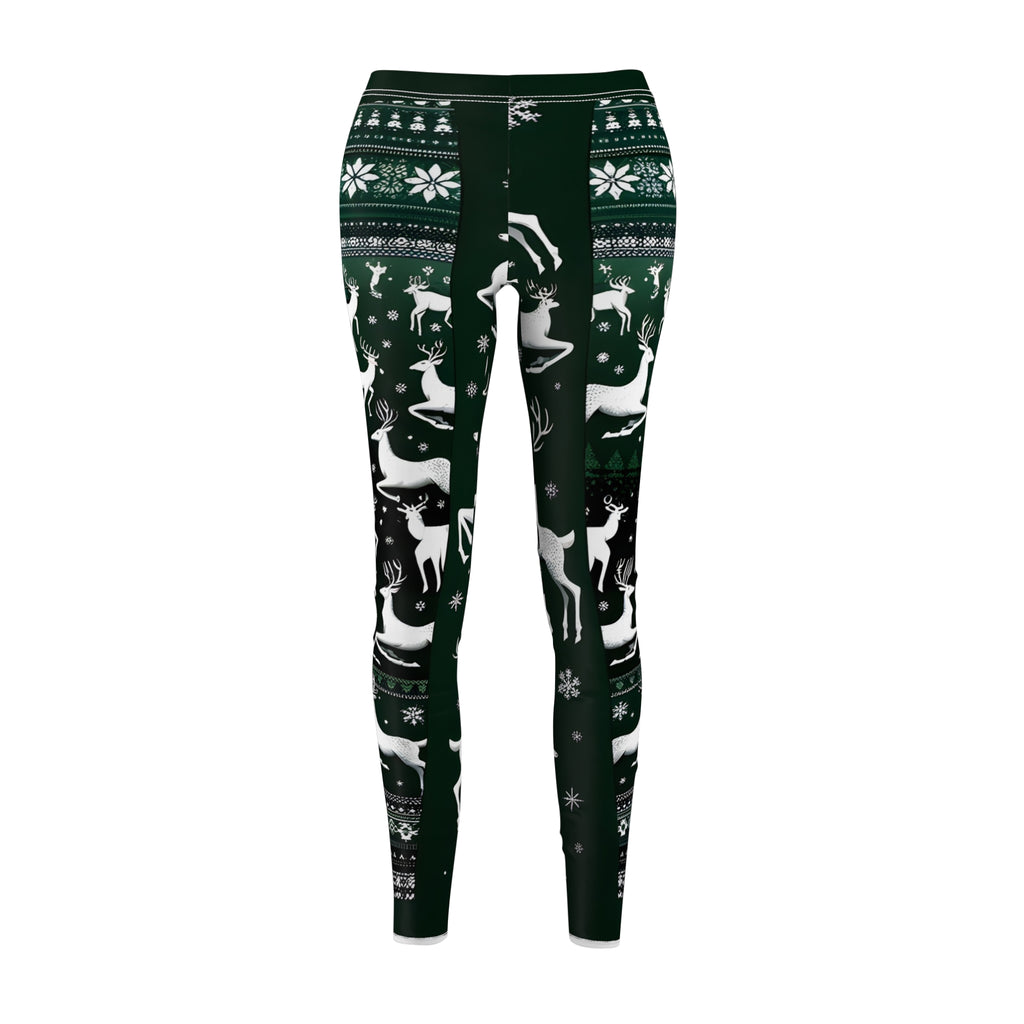 Festive White Reindeer Allover Print Leggings