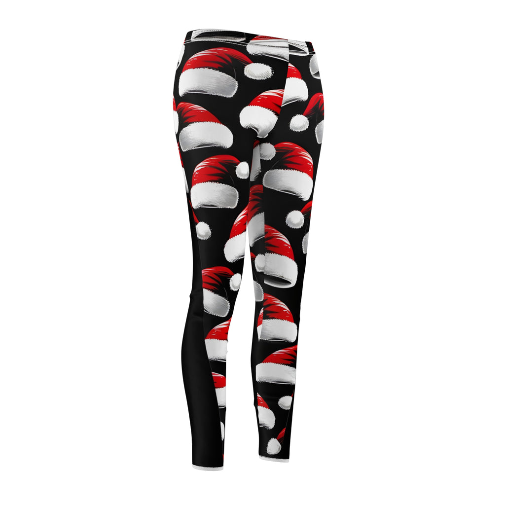 Festive Santa Hat Print Leggings – Black Holiday Edition