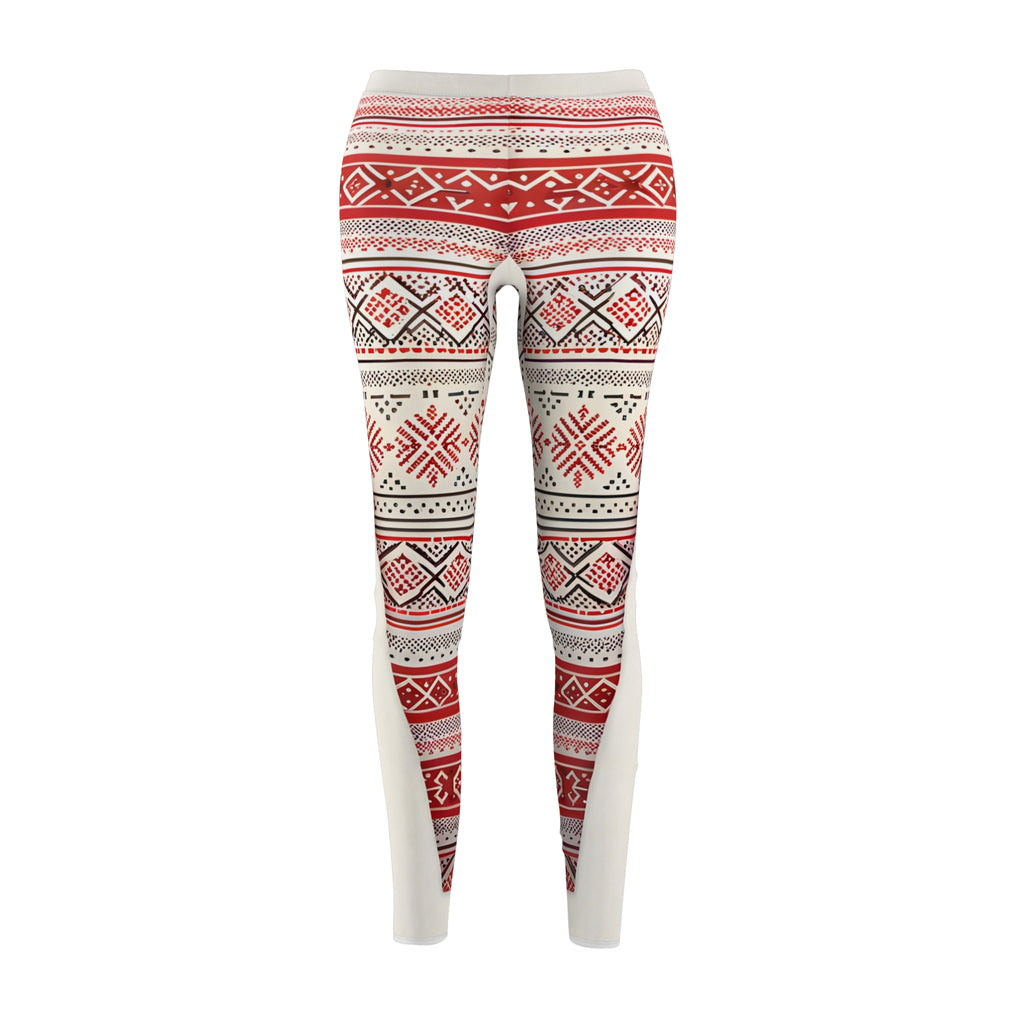 Nordic Red & White Geometric Leggings