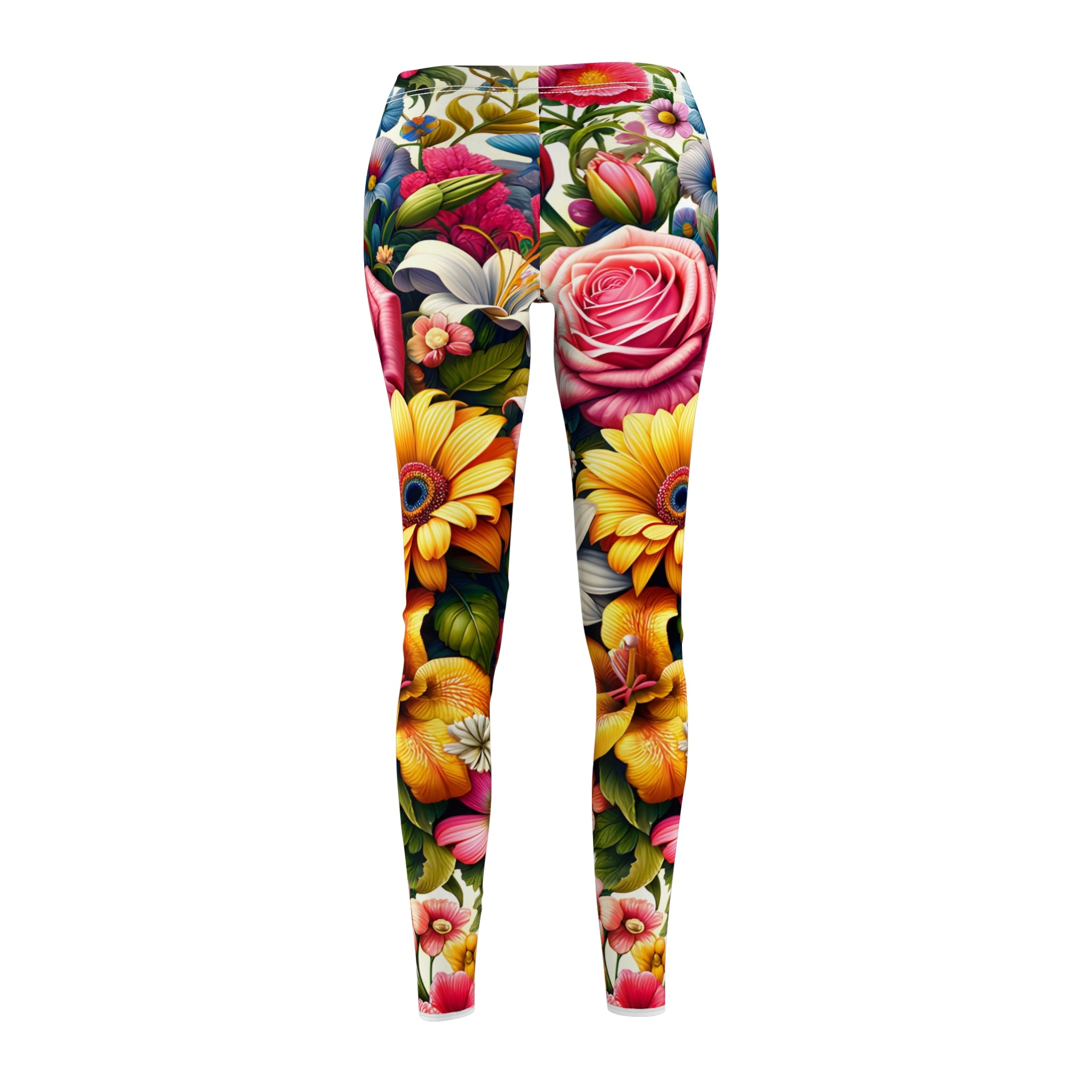 Vibrant Garden Floral Leggings – Colorful Roses, Tulips & Daisies Pattern Yoga Pants for Women