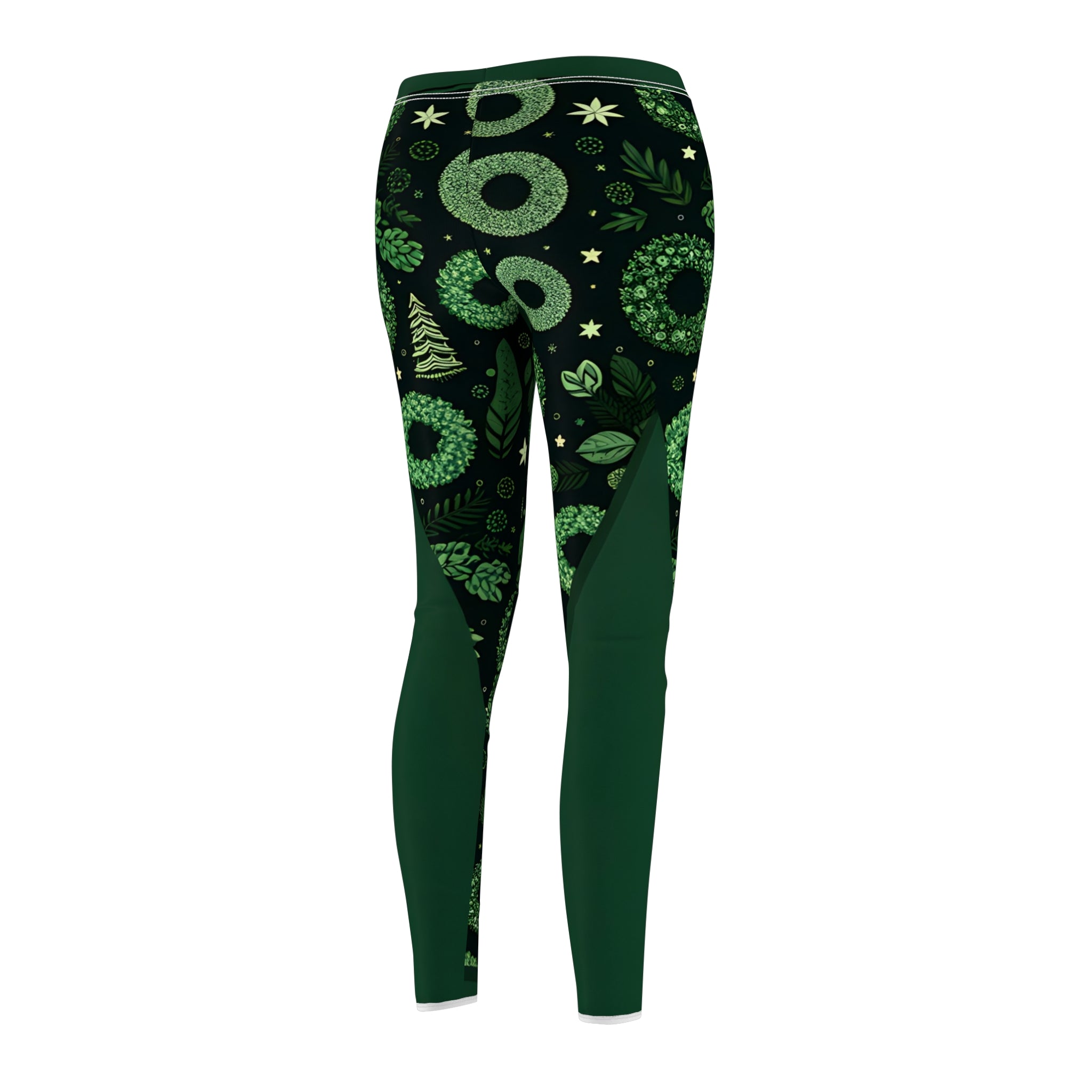Festive Green Christmas Wreath Allover Print Leggings