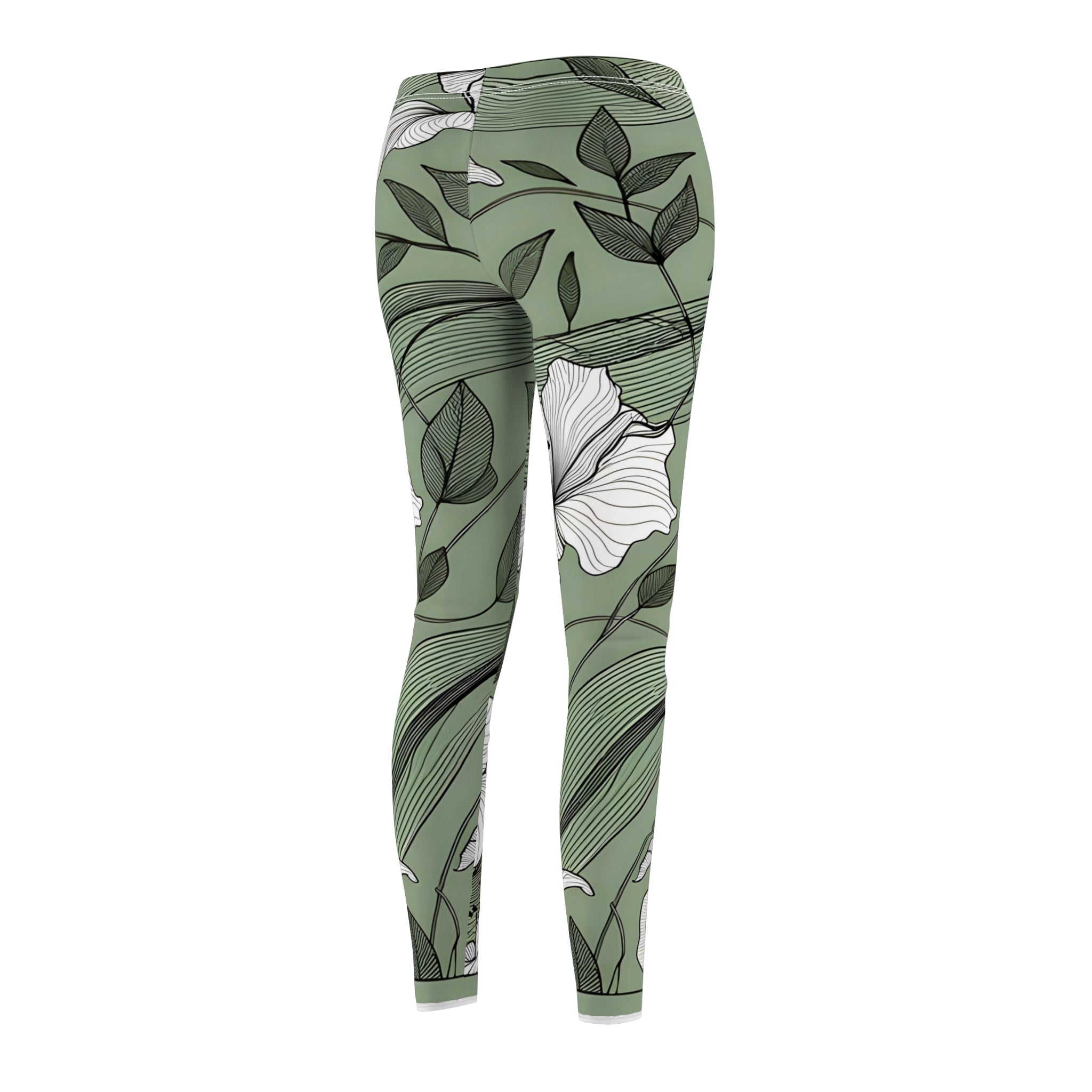 Sage Green Floral Line Drawing Leggings
