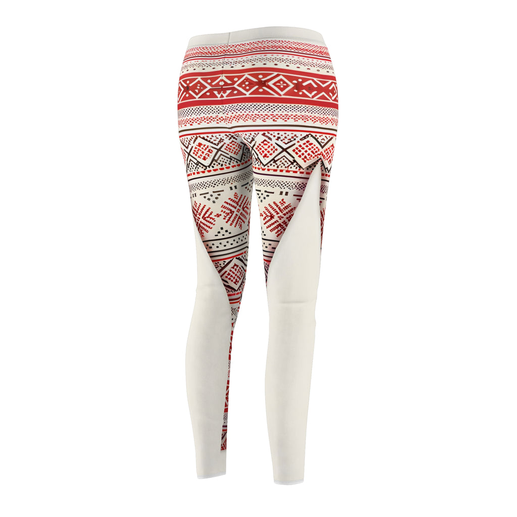Nordic Red & White Geometric Leggings