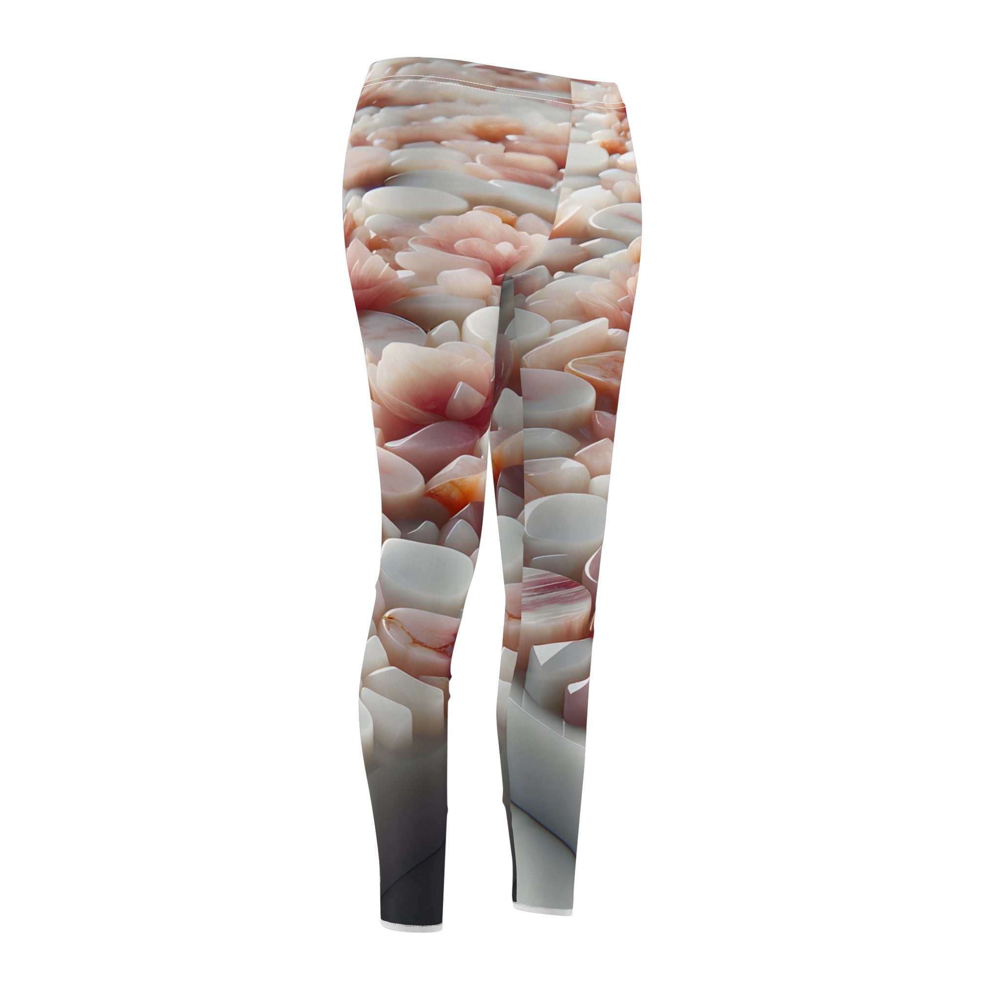 Blush Rose Terrazzo Leggings – Soft Pink & White Polished Stone Print Yoga Pants for Women