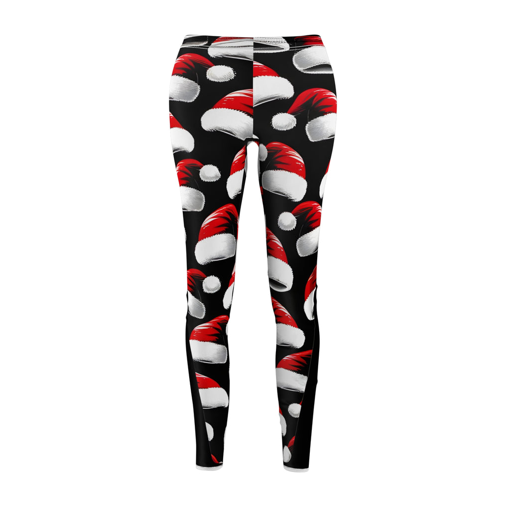 Festive Santa Hat Print Leggings – Black Holiday Edition