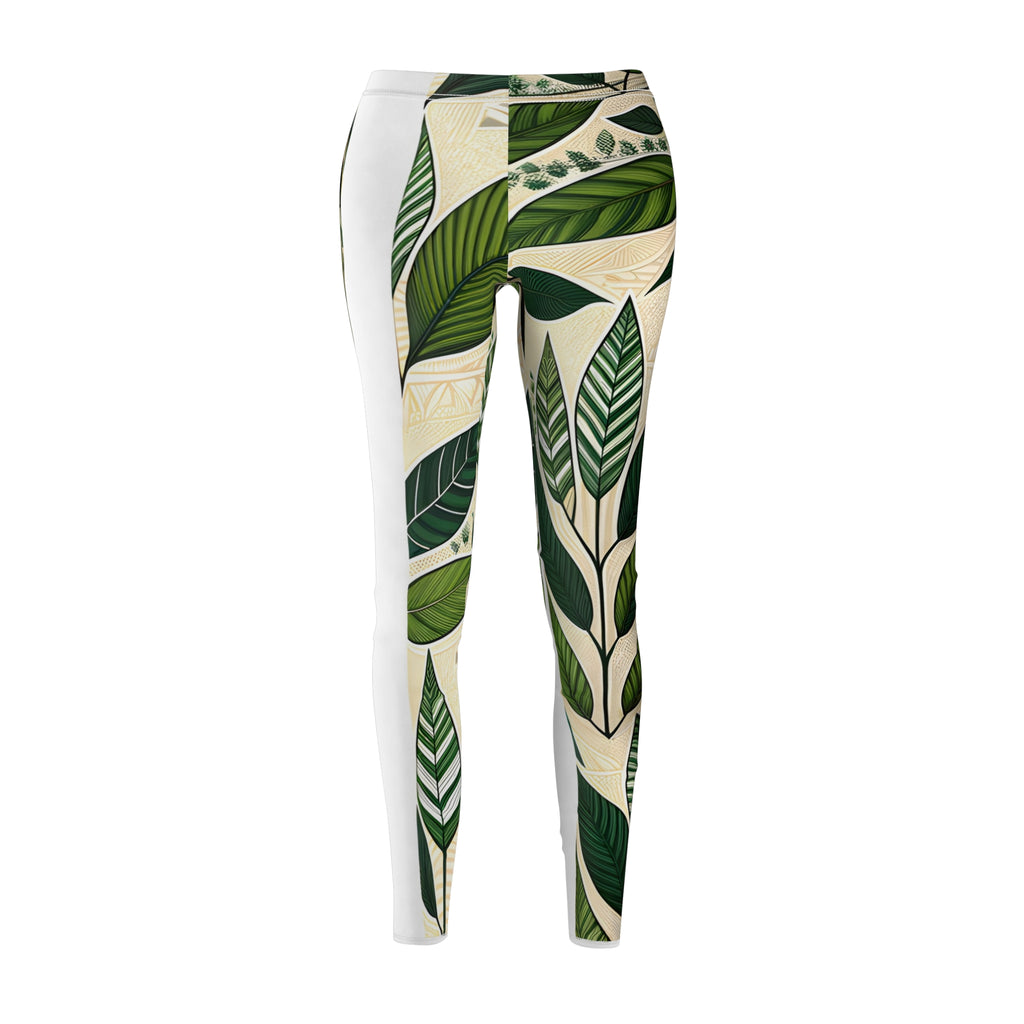 Green Leaf Outline Allover Print Leggings