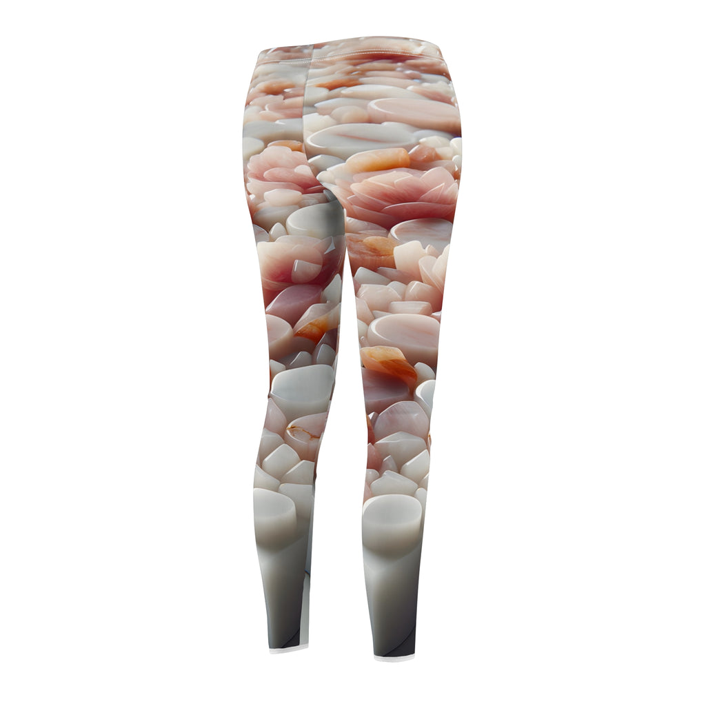 Blush Rose Terrazzo Leggings – Soft Pink & White Polished Stone Print Yoga Pants for Women