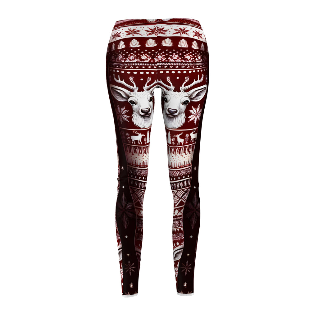 Festive Red & White Reindeer Print Leggings