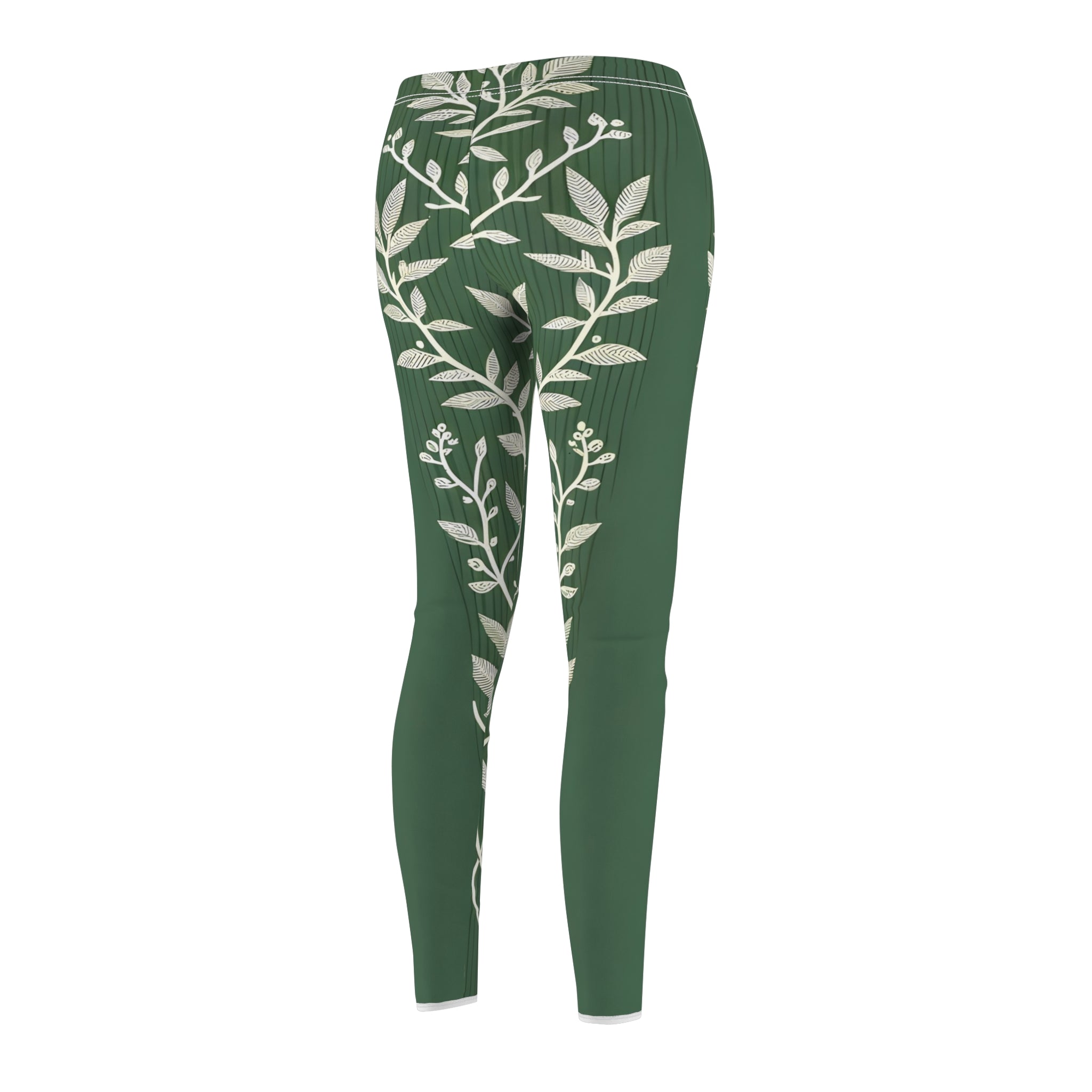 Sage Green Vine Branch Leggings – Nature-Inspired Patterned Yoga Pants with White Stem Crisscross Design