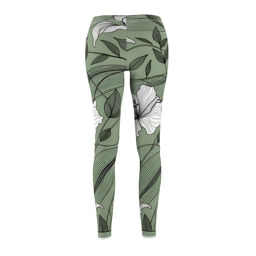 Sage Green Floral Line Drawing Leggings