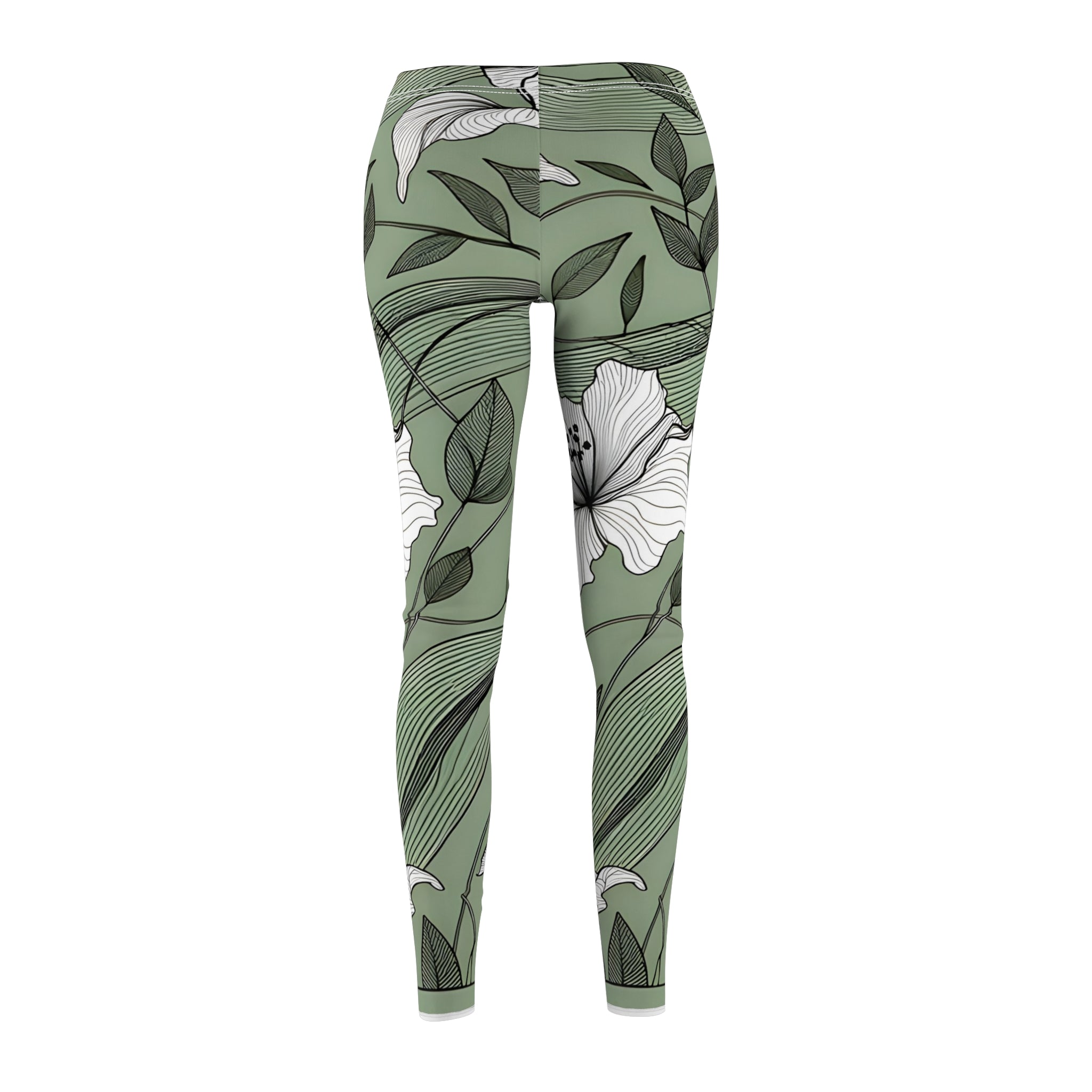 Sage Green Floral Line Drawing Leggings