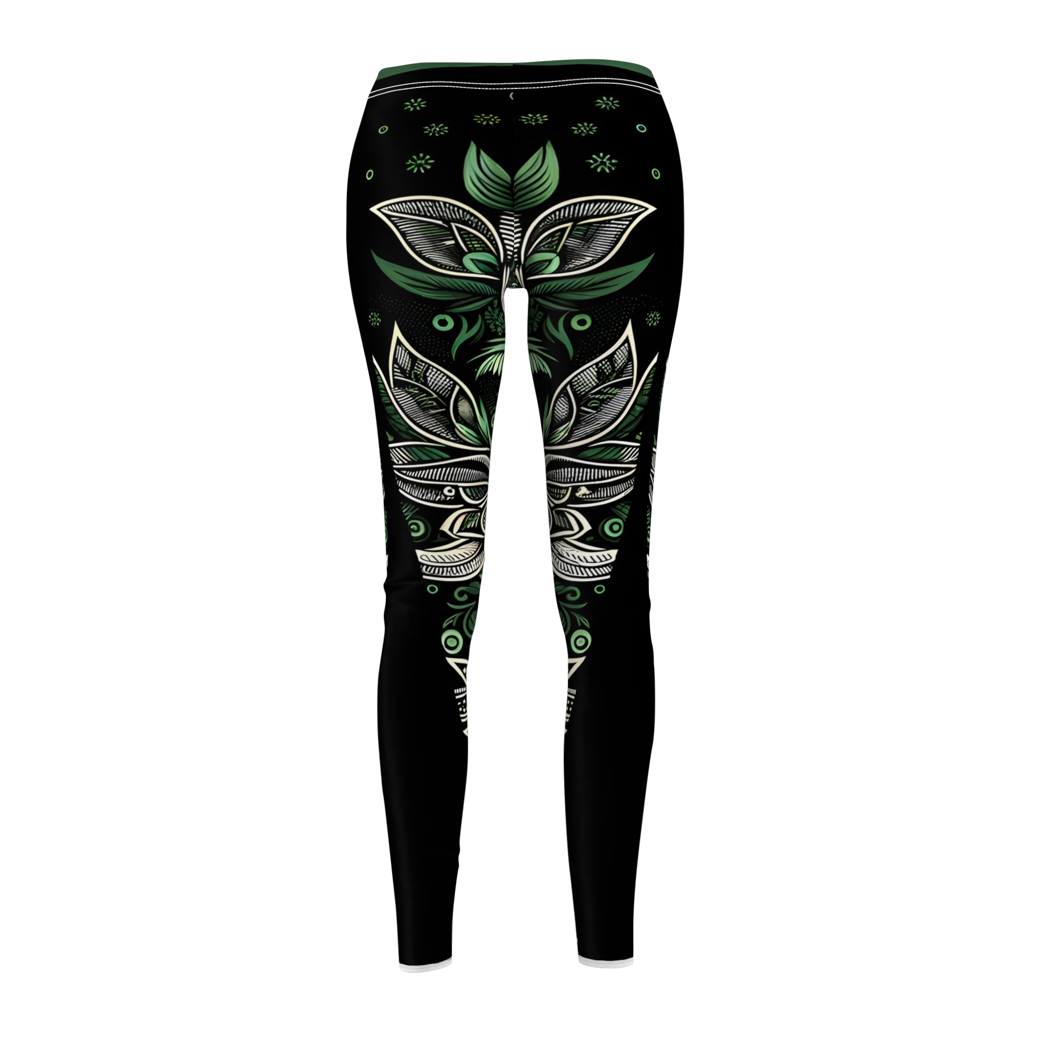 Elegant Green Ornament Allover Print Leggings