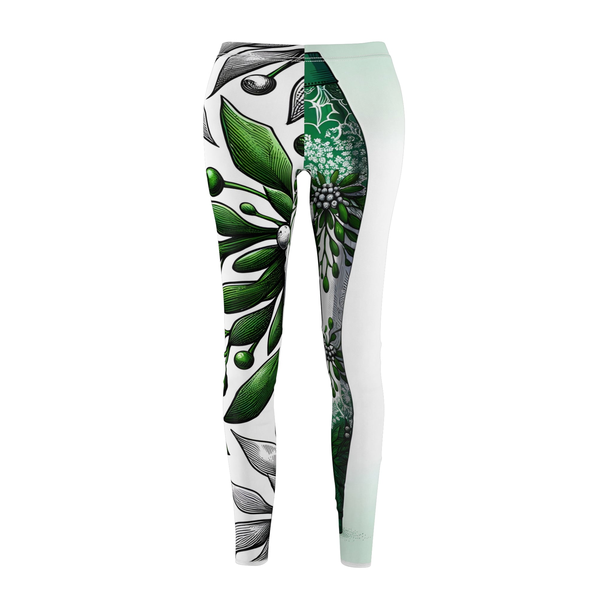 Festive Green Mistletoe Patterned Leggings