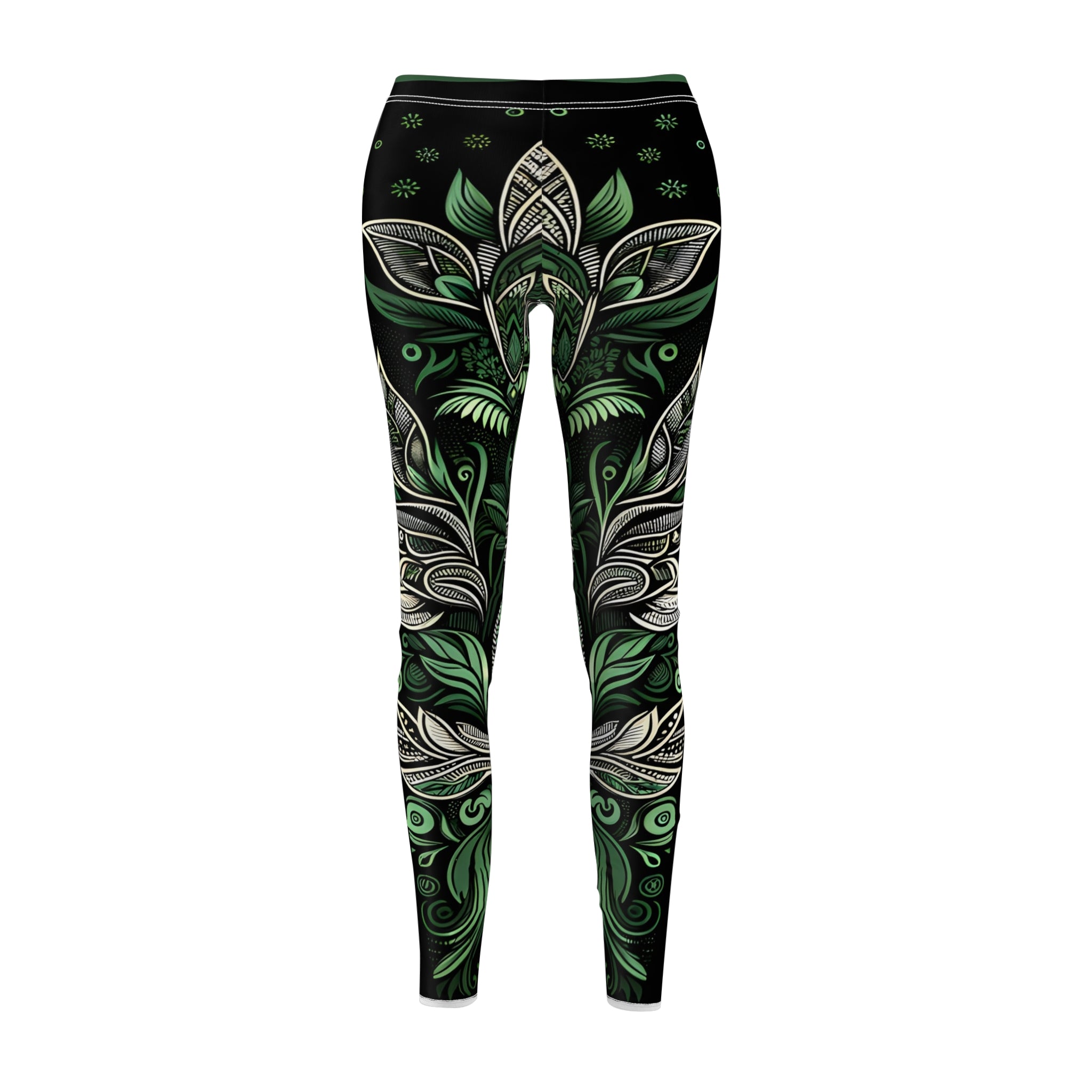Elegant Green Ornament Allover Print Leggings