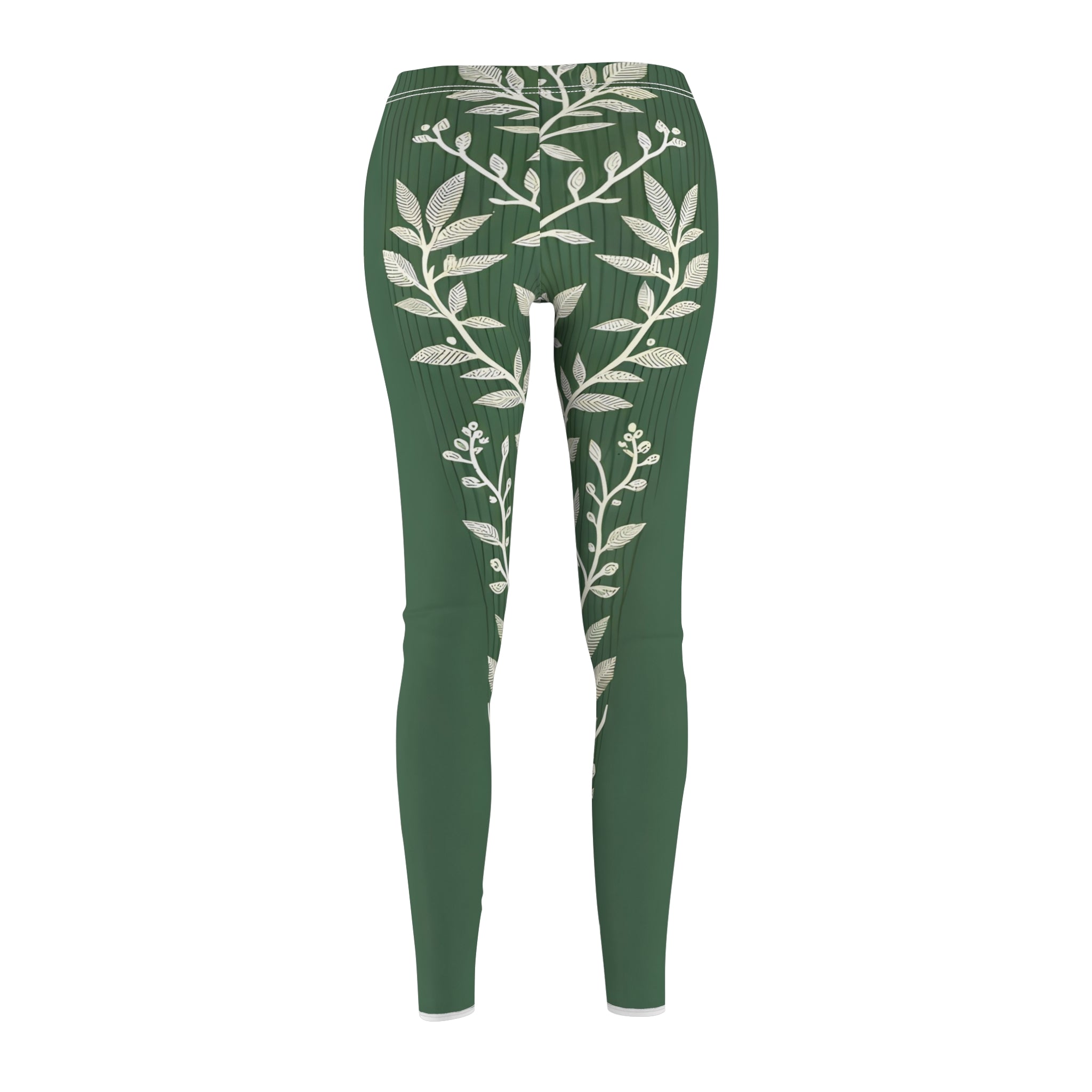 Sage Green Vine Branch Leggings – Nature-Inspired Patterned Yoga Pants with White Stem Crisscross Design