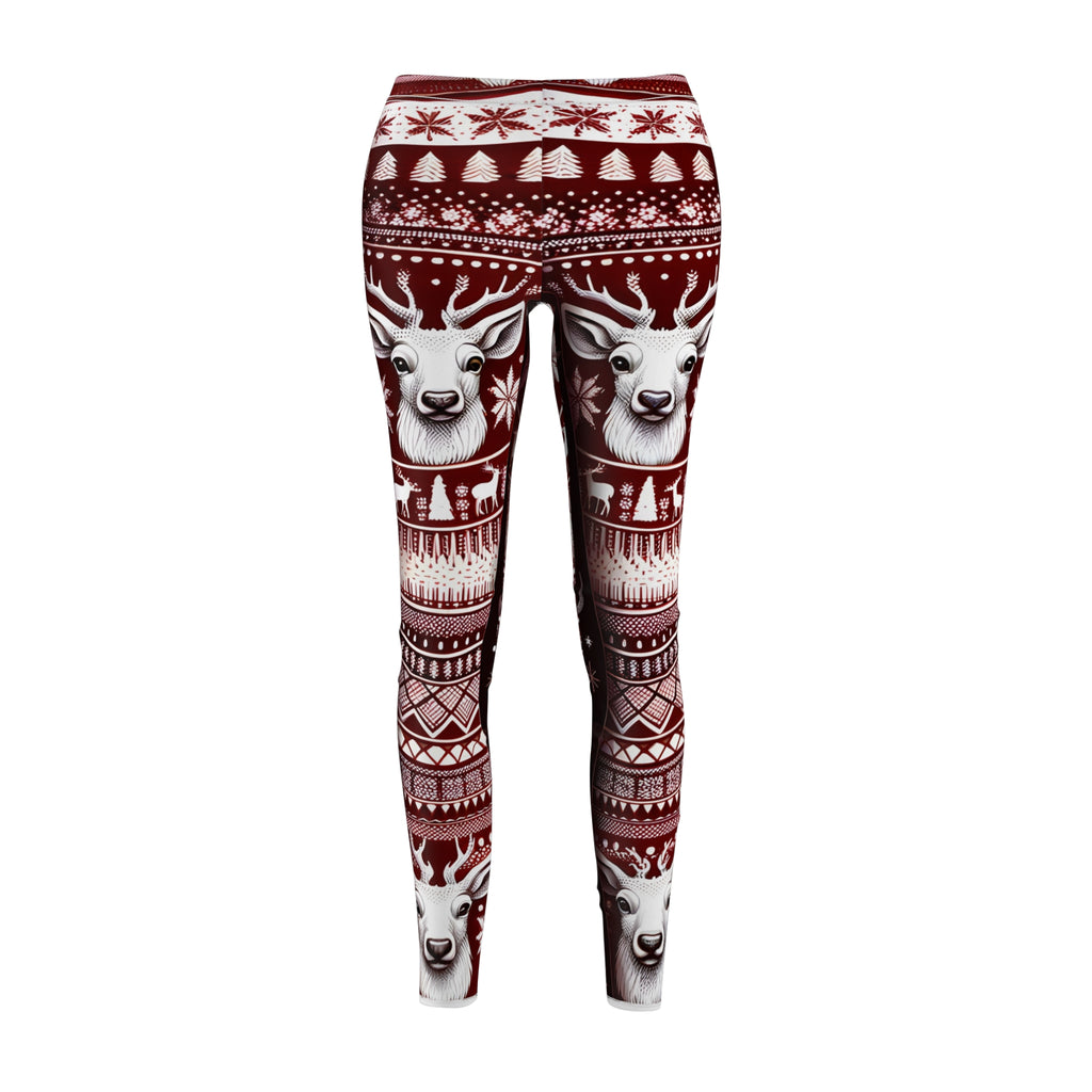 Festive Red & White Reindeer Print Leggings