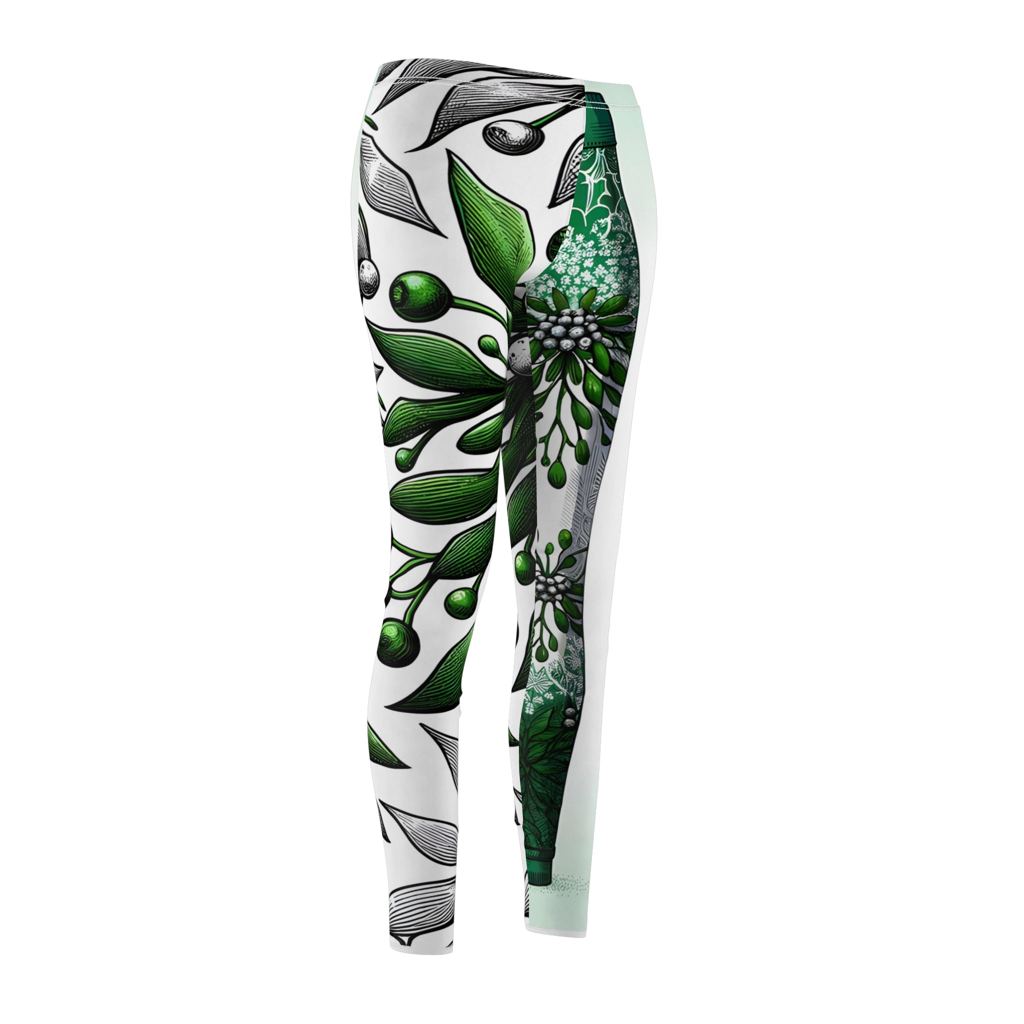Festive Green Mistletoe Patterned Leggings
