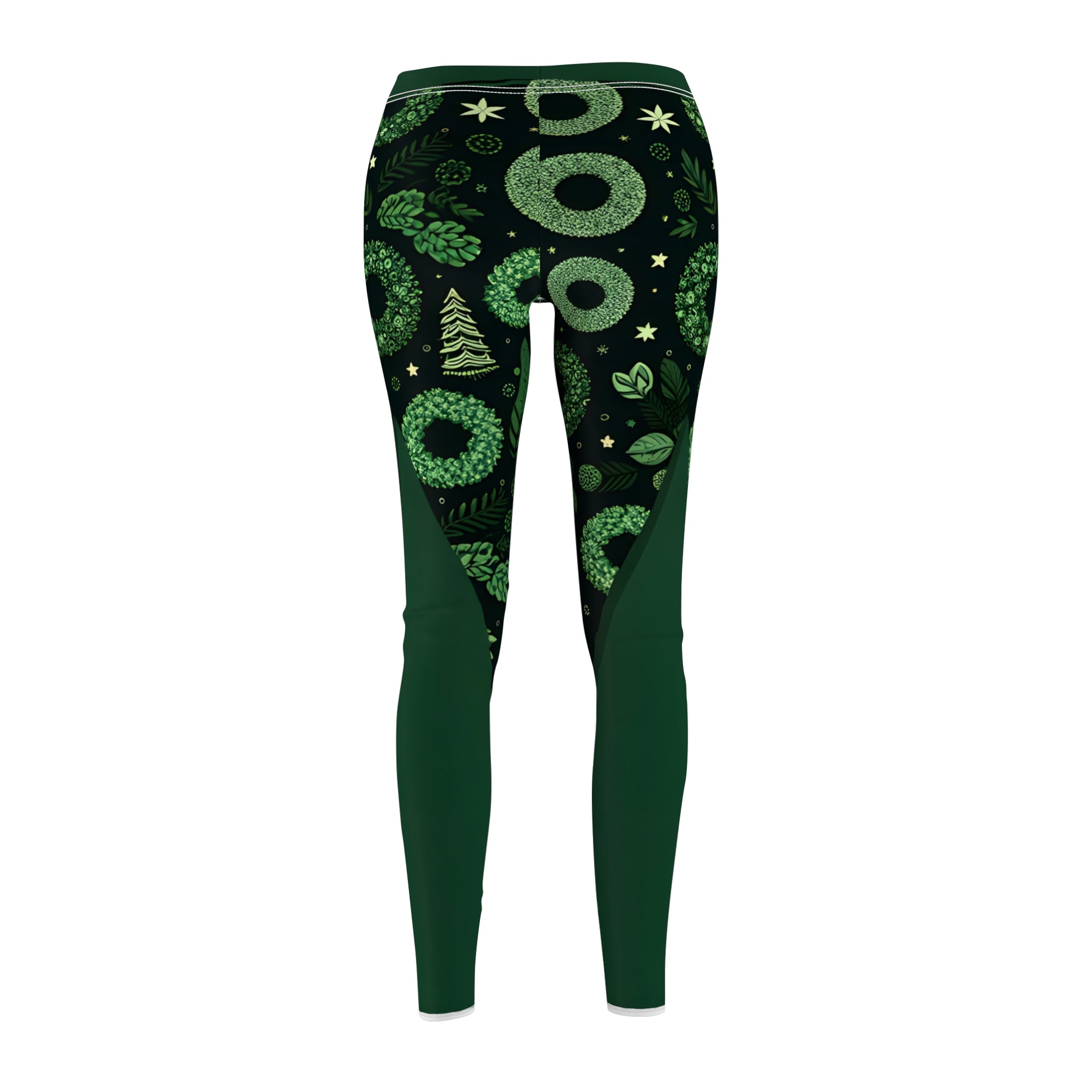 Festive Green Christmas Wreath Allover Print Leggings