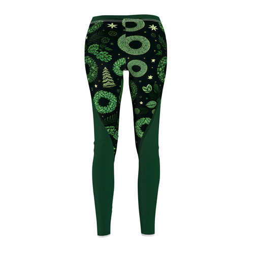 Festive Green Christmas Wreath Allover Print Leggings