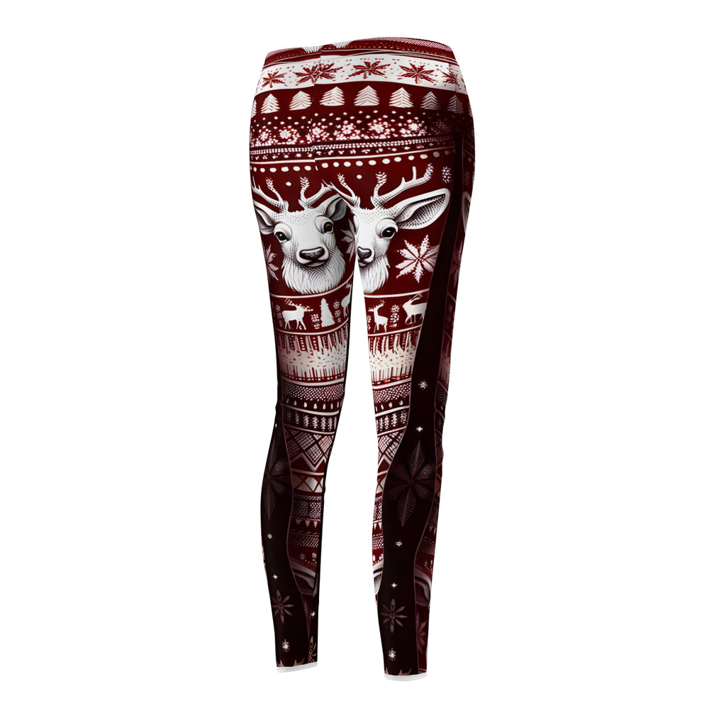 Festive Red & White Reindeer Print Leggings