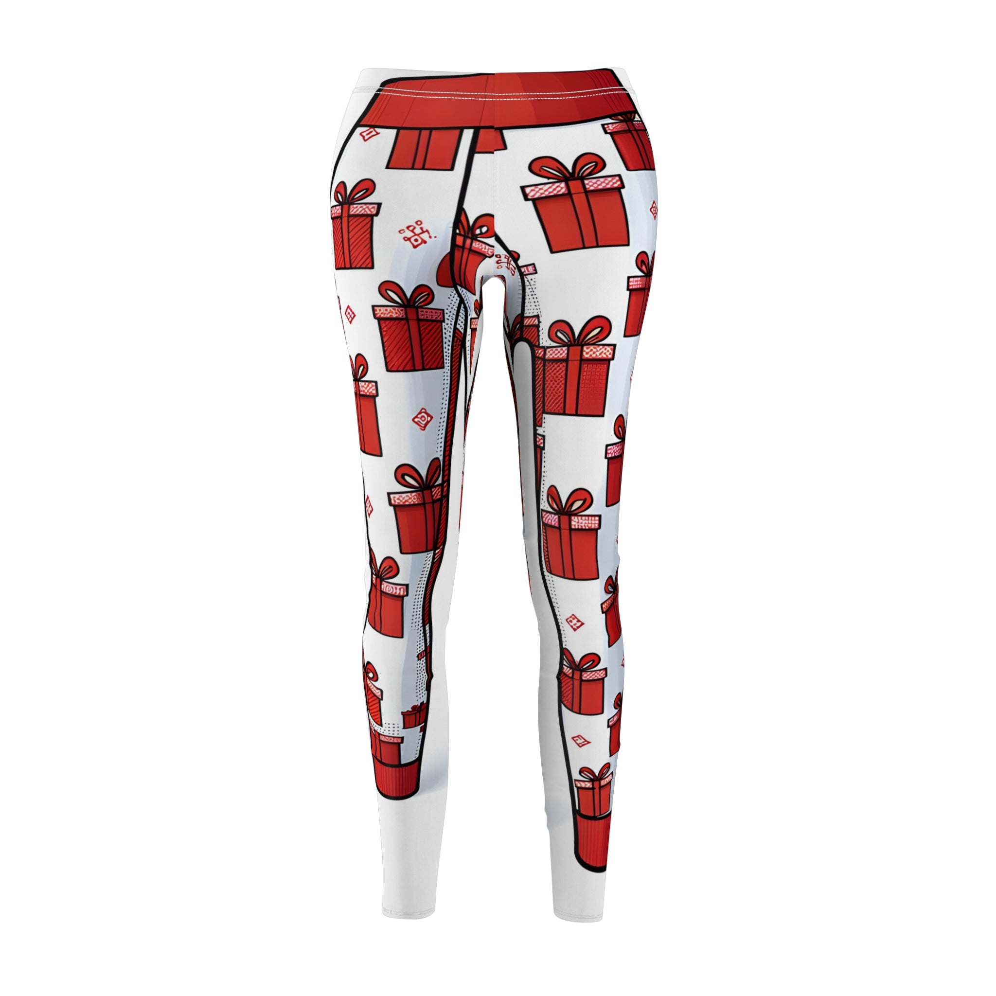 Red Gift Box Outline Leggings - Festive Allover Print