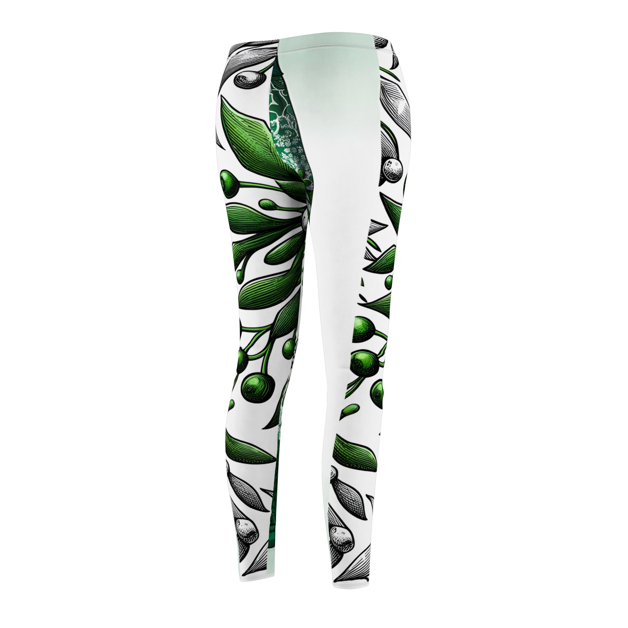 Festive Green Mistletoe Patterned Leggings